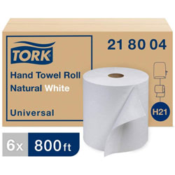 Tork Universal Hand Towel Roll - 1 Ply - 7.90 in x 800 ft - 7.90 in Roll Diameter - White - Paper - Embossed, Absorbent, Long Lasting - For Hand - 6 / Roll