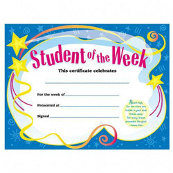 Trend Enterprises Student of the Week Award, 8 1/2"x11", Ready to Frame
