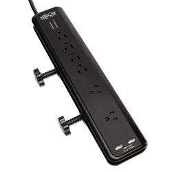 Tripp Lite Protect It! Clamp-Mount Surge Protector, 6 Outlets/2 USB, 6 ft. Cord, 2100 J