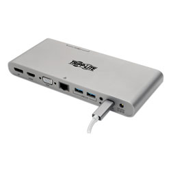 Tripp Lite USB Type-C Docking Station, 3.5mm/Displayport/HDMI/RJ45/Thunderbolt 3/USB A/USB C/VGA, Silver