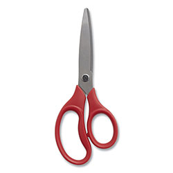 TRU RED™ Ambidextrous Stainless Steel Scissors, 7 in Long, 3.15 in Cut Length, Red Straight Ergonomic Handle