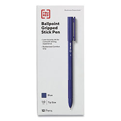 TRU RED™ Gripped Ballpoint Pen, Stick, Medium 1 mm, Blue Ink, Blue Barrel, Dozen