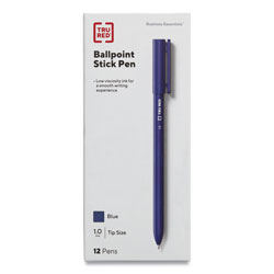 TRU RED™ Ballpoint Pen, Stick, Medium 1 mm, Blue Ink, Blue Barrel, Dozen