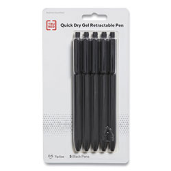 TRU RED™ Quick Dry Gel Pen, Retractable, Fine 0.5 mm, Black Ink, Black Barrel, 5/Pack