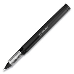 TRU RED™ Roller Ball Pen, Stick, Fine 0.5 mm, Black Ink, Black Barrel, Dozen