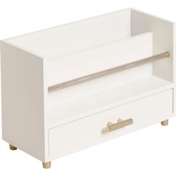 U Brands Juliet Desk Organizer, 3 Compartments, 1 Drawer, 9.5 in x 4.2 in x 4.9 in, White/Gold, Wood/Metal