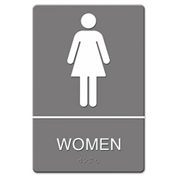 U.S. Stamp & Sign ADA Sign, Women Restroom Symbol w/Tactile Graphic, Molded Plastic, 6 x 9, Gray
