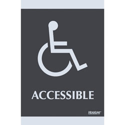 U.S. Stamp & Sign ADA Signs, "Accessible", Adhesive, 6"x9", Silver/Black