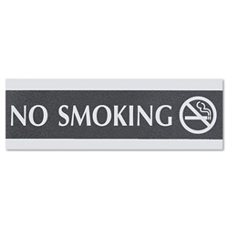 U.S. Stamp & Sign Century Series Office Sign, NO SMOKING, 9 x 3, Black/Silver