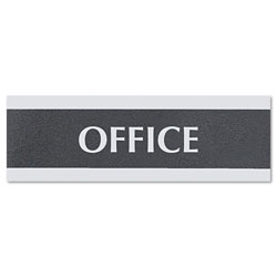 U.S. Stamp & Sign Century Series Office Sign, OFFICE, 9 x 3, Black/Silver