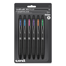 Uni-Ball 207 Plus+ Gel Pen, Retractable, Medium 0.7 mm, Inspirational Ink-Color Assortment, Black Barrel, 6/Pack