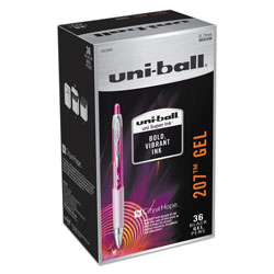 Uni-Ball 207 Retractable Gel Pen Office Pack, 0.7mm, Black Ink, Pink Barrel, 36/Pack