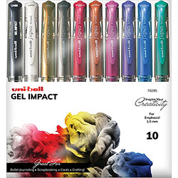 Uni-Ball Gel Impact Metallic Ink Pen - Bold Pen Point - 1 mm Pen Point Size - Assorted Gel-based Ink - 10 / Pack