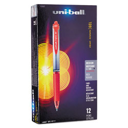 Uni-Ball Signo Retractable Gel Pen, 0.7mm, Red Ink, Red/Metallic Barrel, Dozen