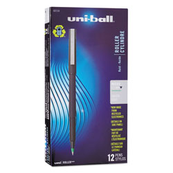 Uni-Ball Stick Roller Ball Pen, Micro 0.5mm, Green Ink, Black Matte Barrel, Dozen
