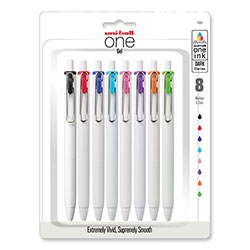 Uni-Ball uniONE Gel Pen, Retractable, Medium 0.7 mm, Inspirational Ink-Color Assortment, White Barrel, 8/Pack