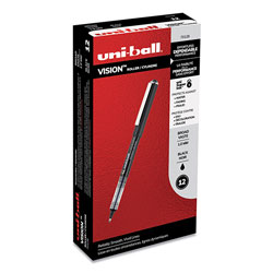 Uni-Ball VISION Roller Ball Pen, Bold 1 mm, Black Ink, Black Barrel, Dozen