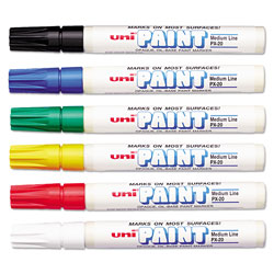 uni®-Paint Permanent Marker, Medium Bullet Tip, Assorted Colors, 6/Set