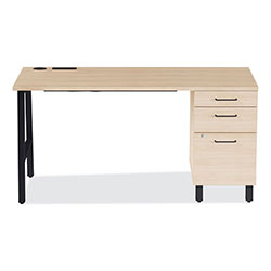 Union & Scale™ Essentials Single-Pedestal Writing Desk with Integrated Power Management, 59.8 in x 29.9 in x 29.7 in, Natural Wood/Black