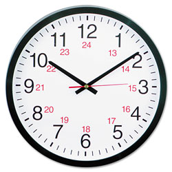 Universal 24-Hour Round Wall Clock, 12.63 in Overall Diameter, Black Case, 1 AA (sold separately)