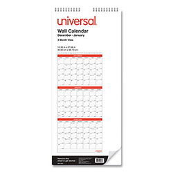 Universal Three-Month Wall Calendar, 12 x 27, White/Black/Red Sheets, 14-Month, Dec 2023 to Jan 2025