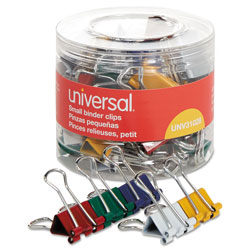Universal Binder Clips with Storage Tub, Small, Assorted Colors, 40/Pack