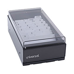 Universal Business Card File, Holds 600 2 x 3.5 Cards, 4.25 x 8.25 x 2.5, Metal/Plastic, Black