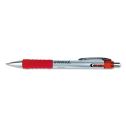 Universal Comfort Grip Gel Pen, Retractable, Medium 0.7 mm, Red Ink, Silver Barrel, Dozen (UNV39722)