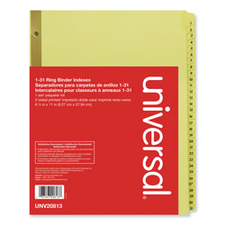 Universal Deluxe Preprinted Plastic Coated Tab Dividers with Black Printing, 31-Tab, 1 to 31, 11 x 8.5, Buff, 1 Set (UNV20813)