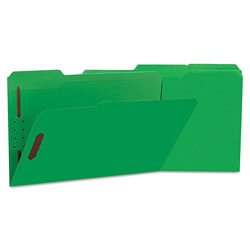 Universal Deluxe Reinforced Top Tab Fastener Folders, 0.75 in Expansion, 2 Fasteners, Legal Size, Green Exterior, 50/Box
