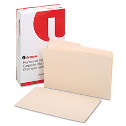 Universal Double-Ply Top Tab Manila File Folders, 1/2-Cut Tabs: Assorted, Legal Size, 0.75 in Expansion, Manila, 100/Box
