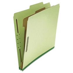 Universal Four-Section Pressboard Classification Folders, 2 in Expansion, 1 Divider, 4 Fasteners, Letter Size, Green Exterior, 10/Box