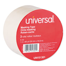 Universal General-Purpose Masking Tape, 3" Core, 24 mm x 54.8 m, Beige, 3/Pack (UNV51301)