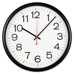 Universal Indoor/Outdoor Round Wall Clock, 13.5 in Overall Diameter, Black Case, 1 AA (sold separately)
