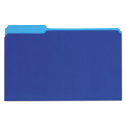 Universal Interior File Folders, 1/3-Cut Tabs: Assorted, Legal Size, 11-pt Stock, Blue, 100/Box (UNV15301)