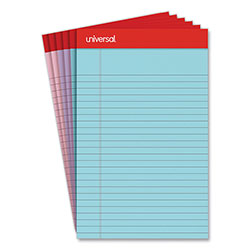 Universal Perforated Ruled Writing Pads, Narrow Rule, Red Headband, 50 Assorted Pastels 5 x 8 Sheets, 6/Pack
