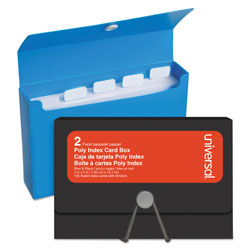 Universal Poly Index Card Box, Holds 100 3 x 5 Cards, 3 x 1.33 x 5, Plastic, Black/Blue, 2/Pack