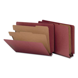 Universal Red Pressboard End Tab Classification Folders, 2 in Expansion, 2 Dividers, 6 Fasteners, Letter Size, Red Exterior, 10/Box