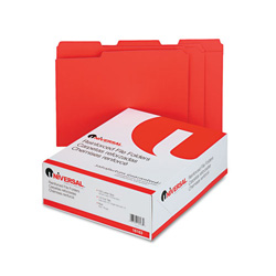 Universal Reinforced Top-Tab File Folders, 1/3-Cut Tabs: Assorted, Letter Size, 1 in Expansion, Red, 100/Box