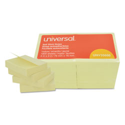 Universal Self-Stick Note Pad Value Pack, 3" x 3", Yellow, 100 Sheets/Pad, 18 Pads/Pack (UNV35688)
