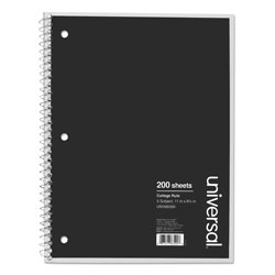 Universal Wirebound Notebook, 5-Subject, Medium/College Rule, Black Cover, (200) 11 x 8.5 Sheets