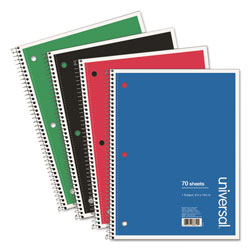 Universal Wirebound Notebook, 1-Subject, Medium/College Rule, Assorted Cover Colors, (70) 10.5 x 8 Sheets, 4/Pack