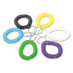 Universal Wrist Coil Plus Key Ring, Plastic, Assorted Colors, 6/Pack