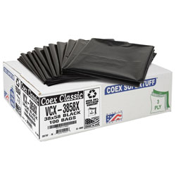 Aluf Plastics Coex Metalocene Blend, Capacity 55-60Gal, Width 38 In, Length 58 In,Can Liners, Black,, Package 100