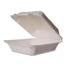 Vegware™ White Molded Fiber Clamshell Container, 8 x 17 x 2, White, Sugarcane, 200/Carton