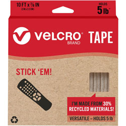 Velcro Eco Collection Adhesive Backed Tape - 10 ft Length x 0.88 in Width - 1 / Each - White