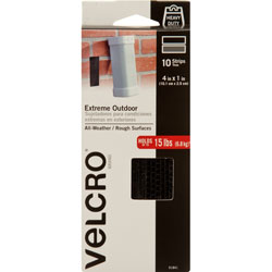 Velcro Extreme Hook & Loop Fasteners, 1 in x 4 in Strip, Black, 10/Pack