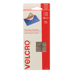 Velcro Sticky-Back Fasteners, Removable Adhesive, 0.63 in dia, Clear, 75/Pack