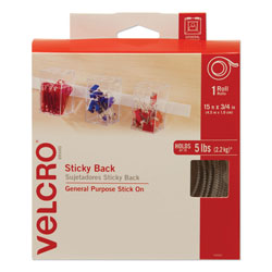 Velcro Sticky-Back Fasteners with Dispenser, Removable Adhesive, 0.75 in x 15 ft, White