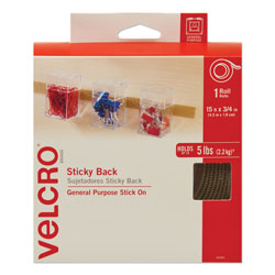 Velcro Sticky-Back Fasteners with Dispenser, Removable Adhesive, 0.75 in x 15 ft, Beige
